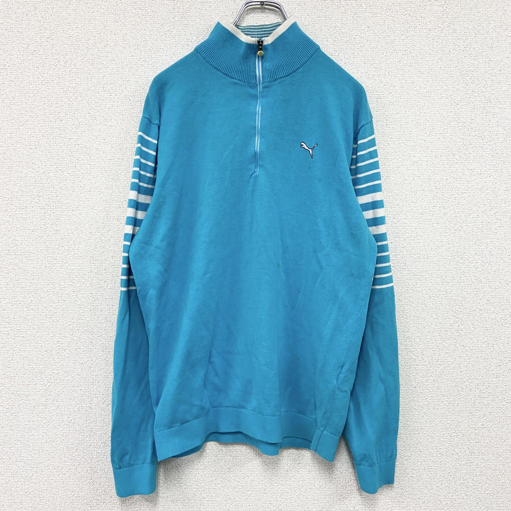 PUMA　プーマ　トラックジャケット/ジャージ　コットンニットセーター　水色　ライトブルー　Mサイズ　古着
