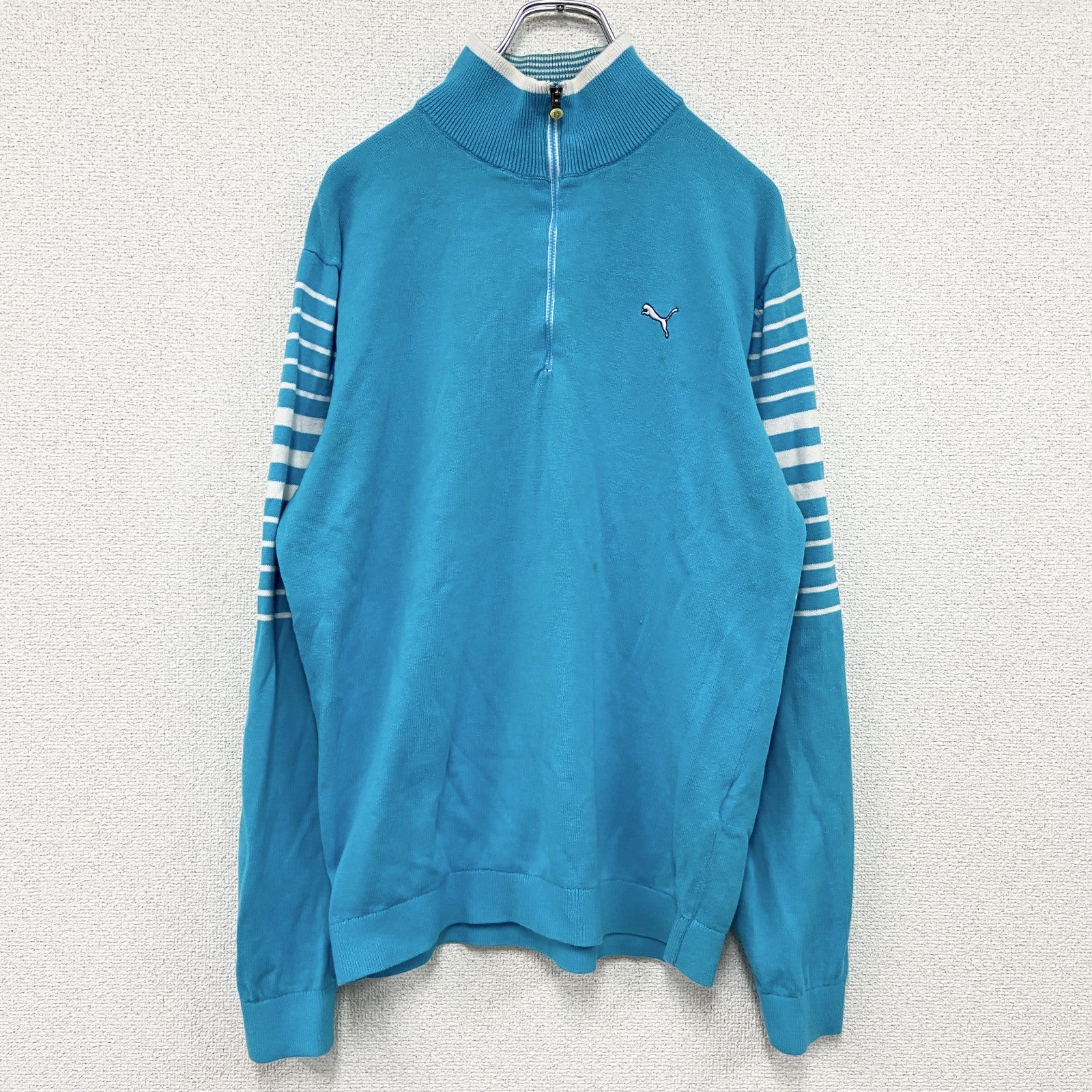 PUMA　プーマ　トラックジャケット/ジャージ　コットンニットセーター　水色　ライトブルー　Mサイズ　古着