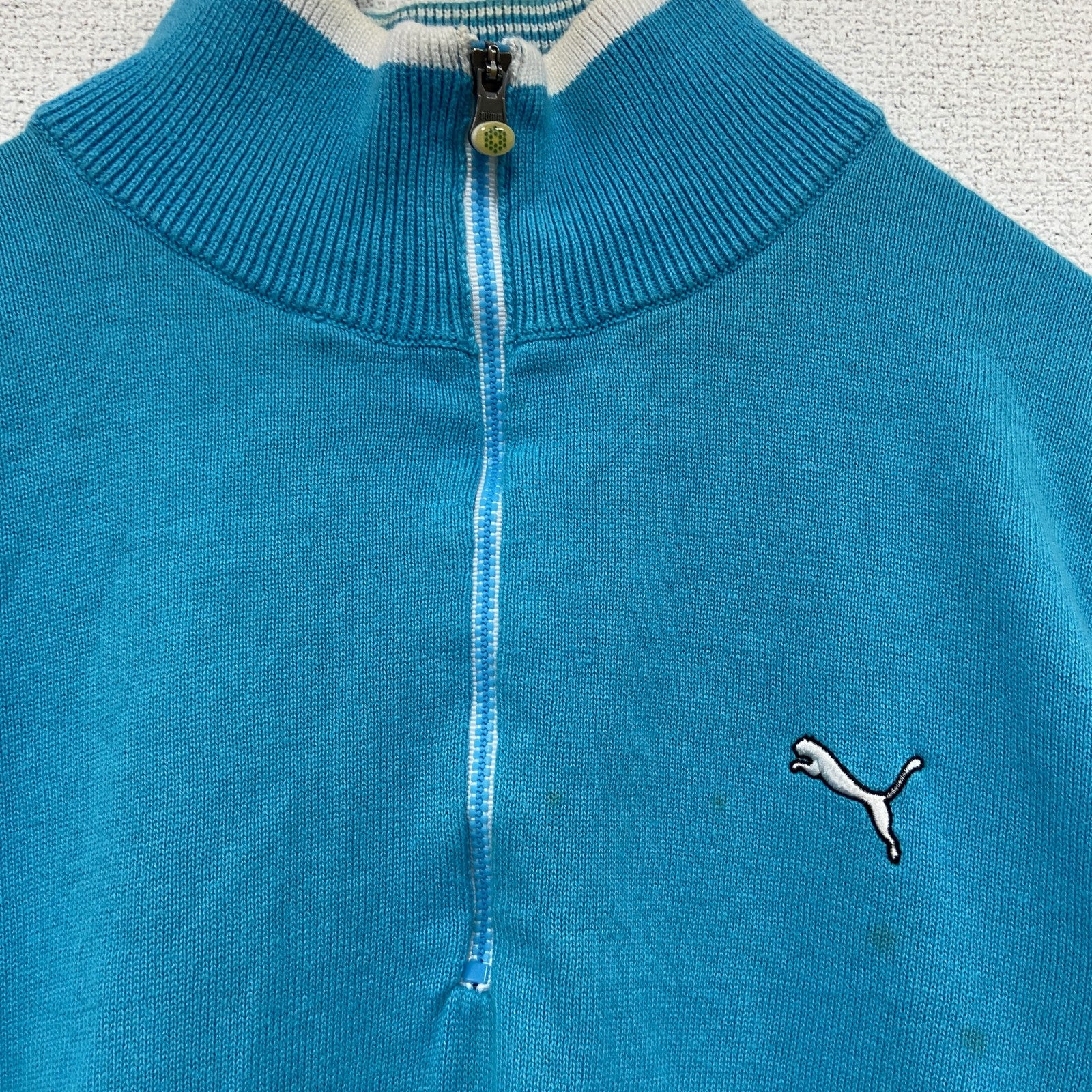 PUMA　プーマ　トラックジャケット/ジャージ　コットンニットセーター　水色　ライトブルー　Mサイズ　古着