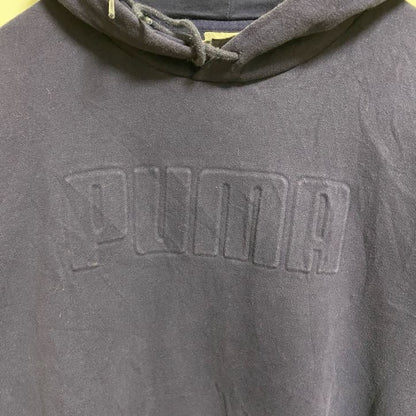 古着 used　puma プーマ　長袖パーカー　フードスウェット　トレーナー　ネイビー　紺　ワンポイントロゴ　Lサイズ