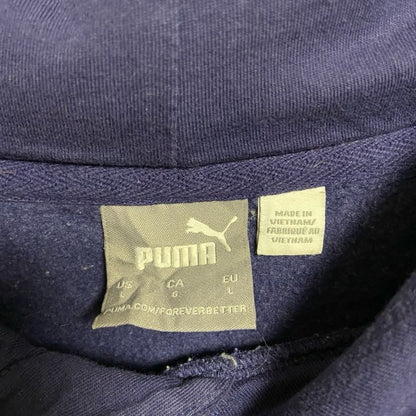 古着 used　puma プーマ　長袖パーカー　フードスウェット　トレーナー　ネイビー　紺　ワンポイントロゴ　Lサイズ