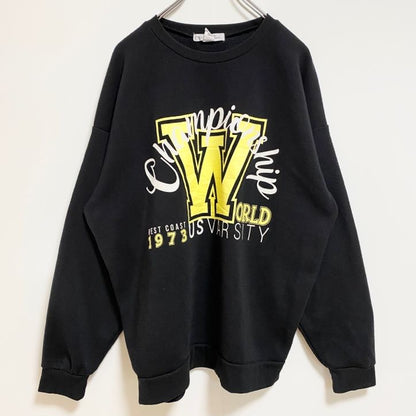 古着 used　長袖プリントスウェット　トレーナー　WEST COAST 1973　黒　ブラック　クルーネック　秋冬服　Mサイズ