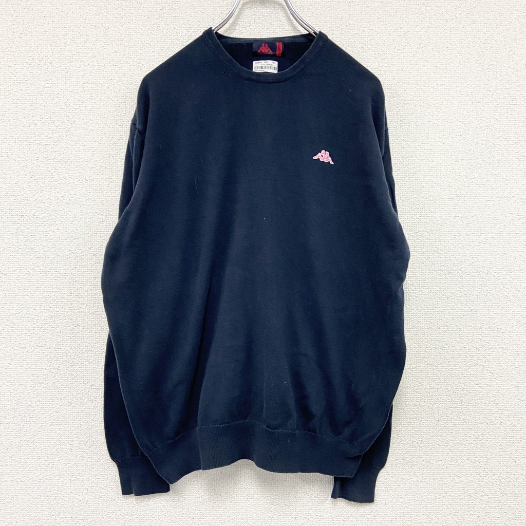 90s～　Kappa　カッパ　コットンニットセーター　ヴィンテージ　刺繍ロゴ　紺　ネイビー　XLサイズ　古着
