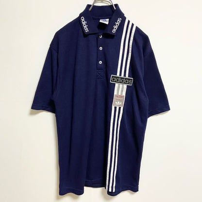 古着 used　adidas アディダス　半袖ポロシャツ　カットソー　3ライン　ワンポイントロゴワッペン　ネイビー　紺　Mサイズ　