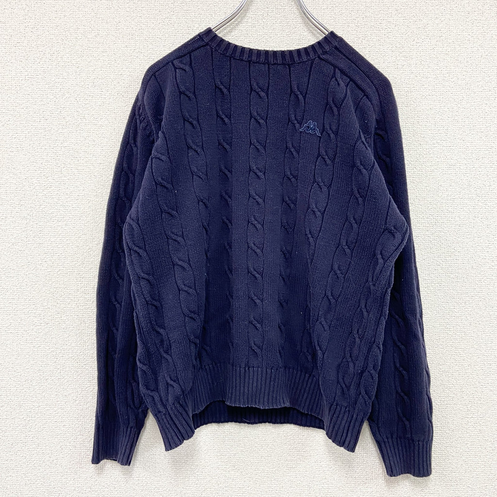 90s～　Kappa　カッパ　コットンニットセーター　ケーブルニット　ヴィンテージ　紺　ネイビー　古着