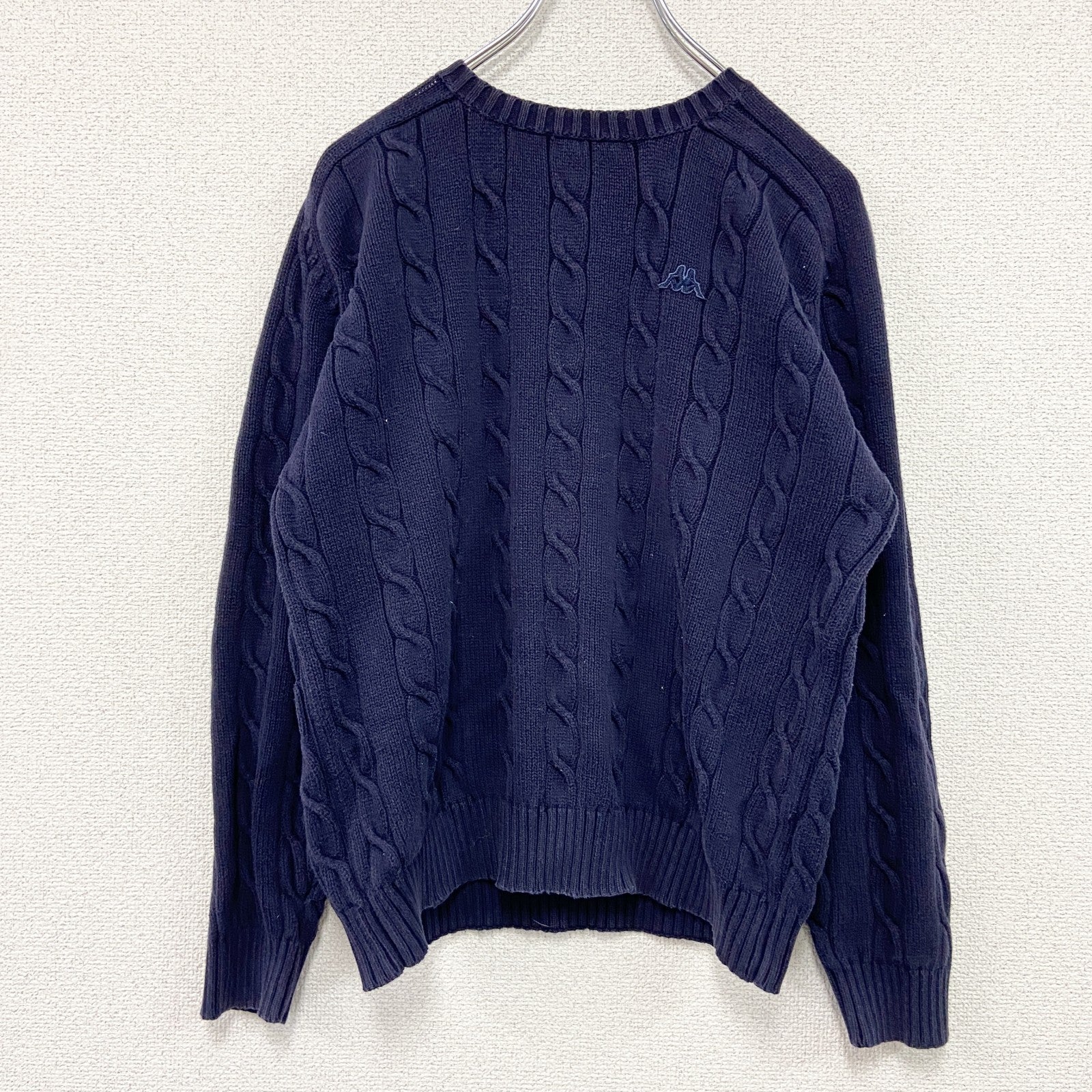 90s～　Kappa　カッパ　コットンニットセーター　ケーブルニット　ヴィンテージ　紺　ネイビー　古着
