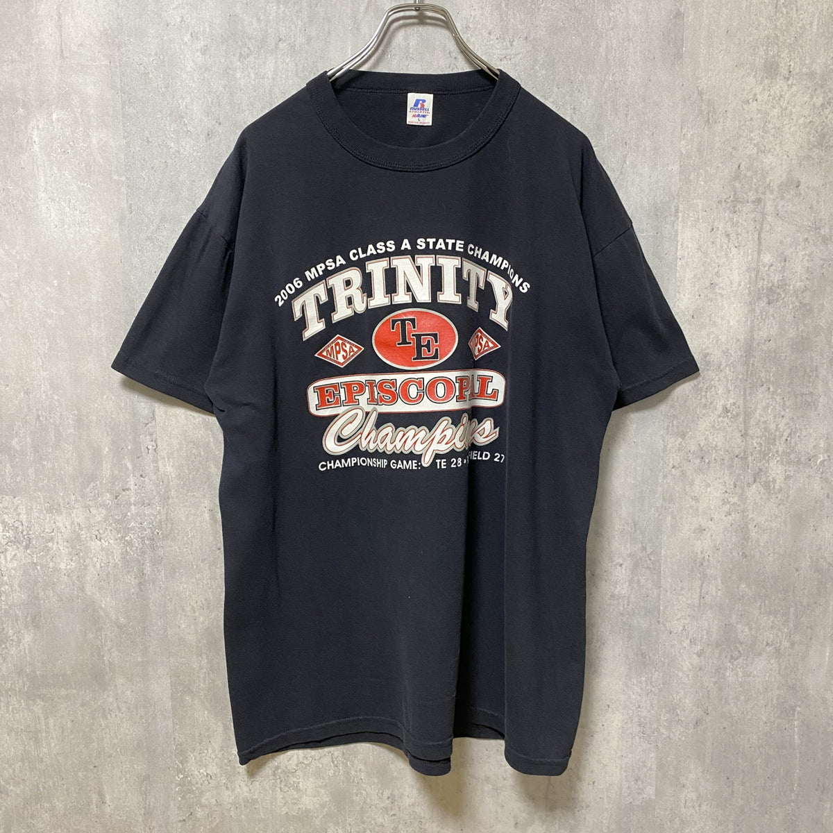 RUSSELL ATHLETIC　ラッセル　半袖プリントTシャツ　バックプリント　レトロ　黒　ブラック　Lサイズ　古着