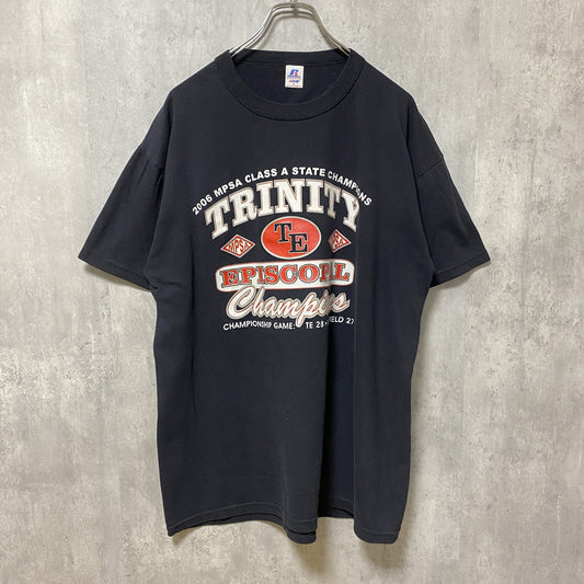 古着 used　RUSSELL ATHLETIC　ラッセル　半袖プリントTシャツ　バックプリント　レトロ　黒　ブラック　Lサイズ