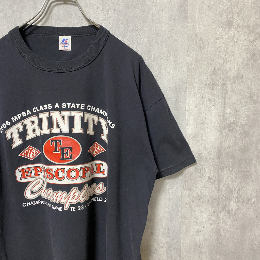 RUSSELL ATHLETIC　ラッセル　半袖プリントTシャツ　バックプリント　レトロ　黒　ブラック　Lサイズ　古着