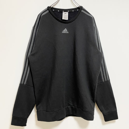 古着 used　adidas アディダス　長袖ワンポイントロゴスウェット　トレーナー　スリーストライプ　黒　Mサイズ