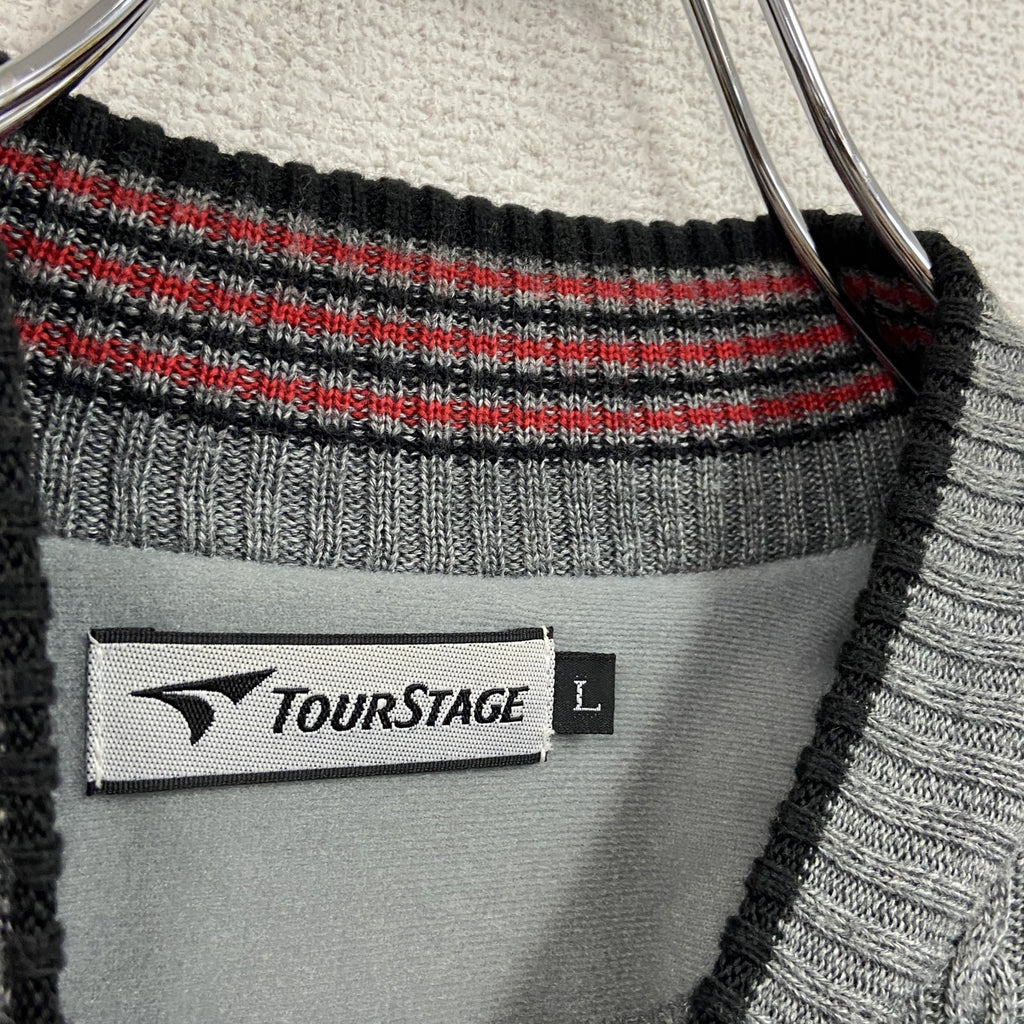 TOUR STAGE　ツアーステージ　切り替えウールニットカーディガン　灰色　グレー　Lサイズ セーター ニットセーター メンズ 古着