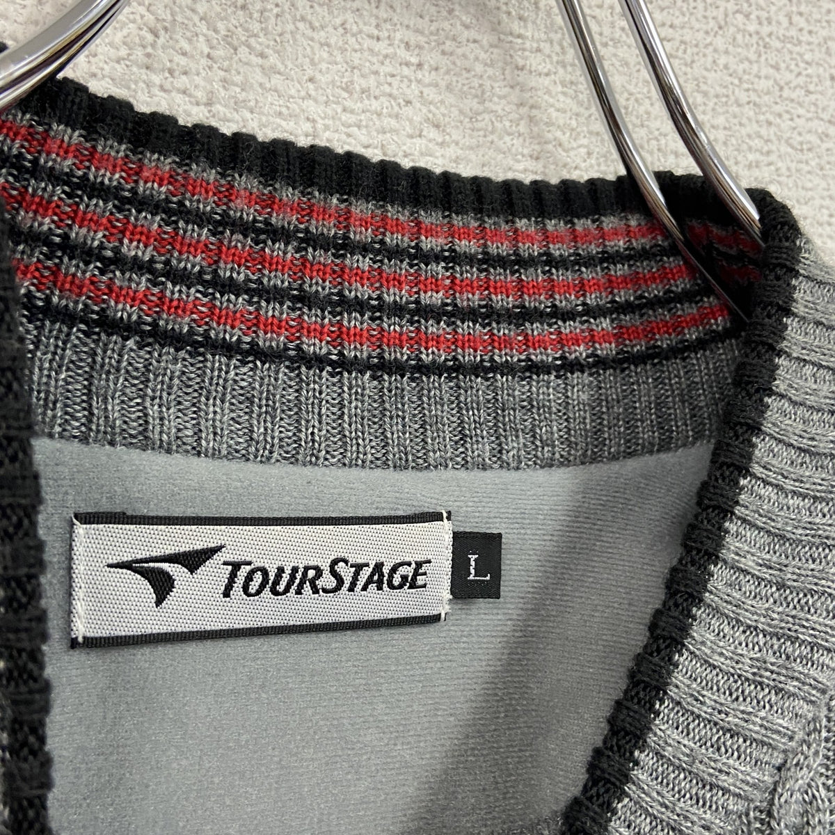 TOUR STAGE　ツアーステージ　切り替えウールニットカーディガン　灰色　グレー　Lサイズ セーター ニットセーター メンズ 古着