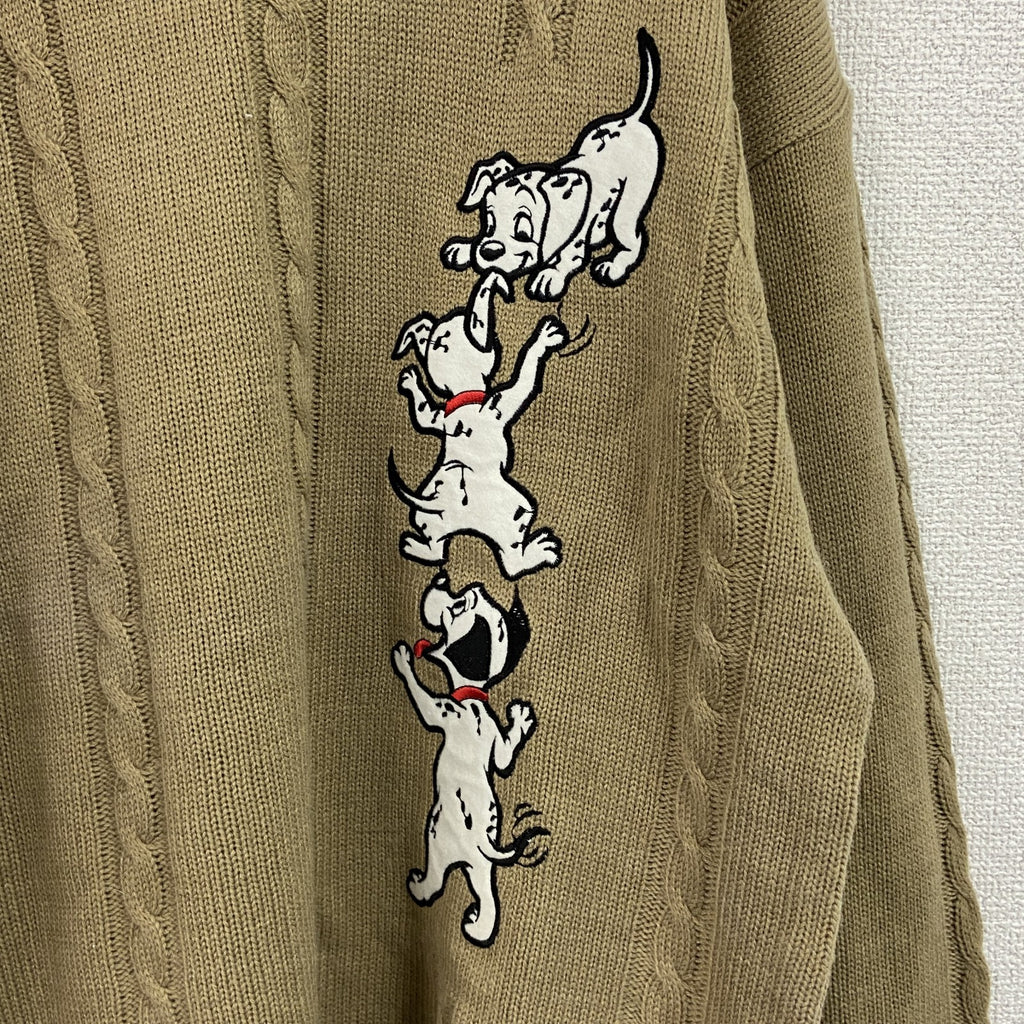 ～90s　Walt Disney　ウォルト ディズニー　101匹わんちゃん　キャラクターニットセーター　ベージュ　　ヴィンテージ　古着