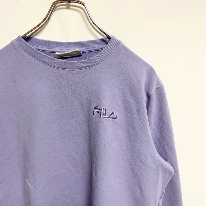 FILA　フィラ　スウェット/トレーナー　ワンポイント　刺繍ロゴ　ビッグシルエット　スポーツミックス　紫　パステルパープル　Lサイズ　古着