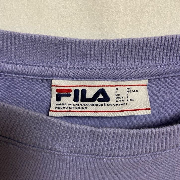FILA　フィラ　スウェット/トレーナー　ワンポイント　刺繍ロゴ　ビッグシルエット　スポーツミックス　紫　パステルパープル　Lサイズ　古着