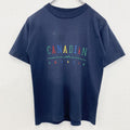 FABEC　半袖カラフル刺繍Tシャツ　カナダ製　カジュアルデザイン　レトロ　クルーネック　ネイビー　紺　Lサイズ　古着