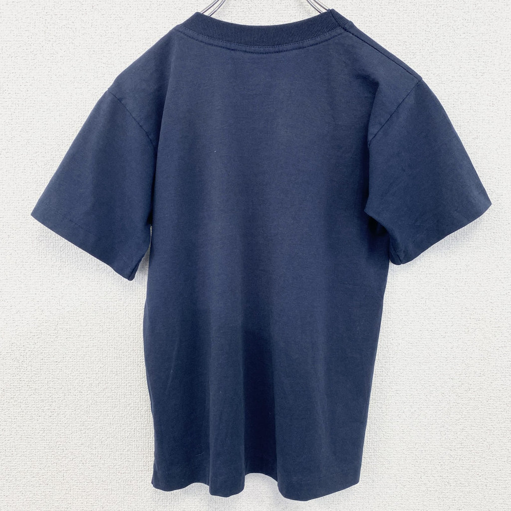 FABEC　半袖カラフル刺繍Tシャツ　カナダ製　カジュアルデザイン　レトロ　クルーネック　ネイビー　紺　Lサイズ　古着