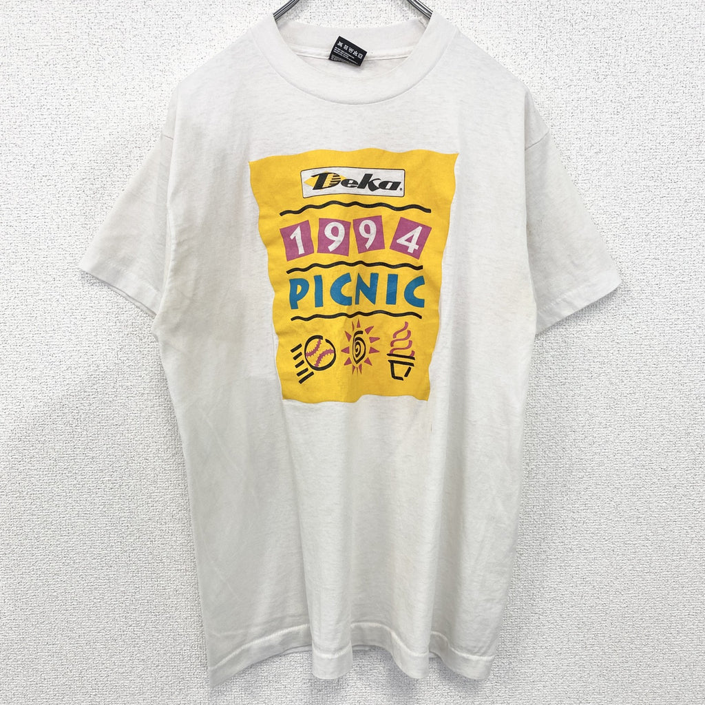FURUIT OF THE LOOM　半袖プリントTシャツ　US製　カジュアル　レトロ　クルーネック　白　ホワイト　Lサイズ　古着