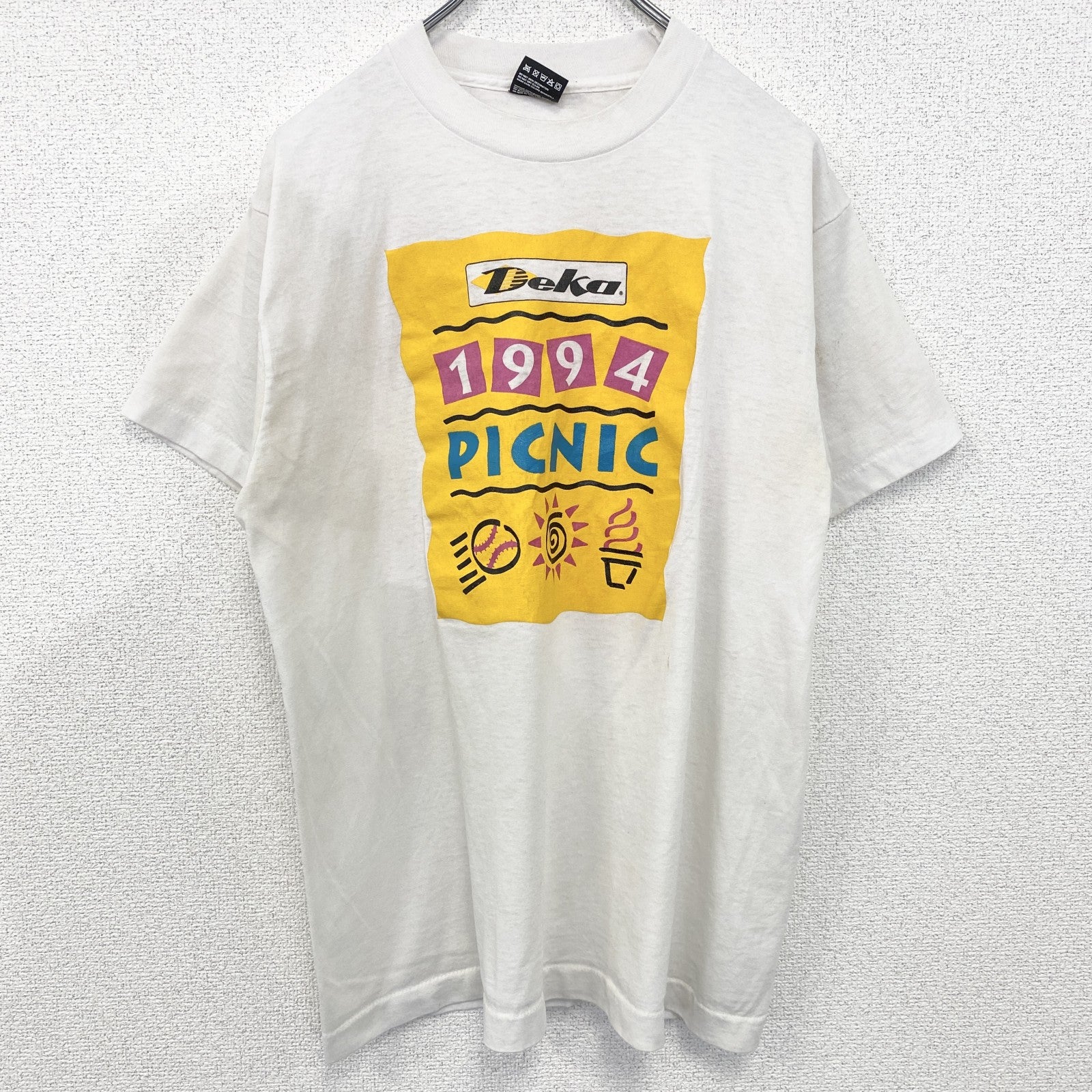 FURUIT OF THE LOOM　半袖プリントTシャツ　US製　カジュアル　レトロ　クルーネック　白　ホワイト　Lサイズ　古着