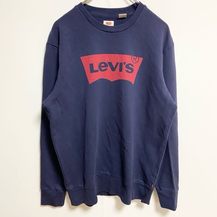 古着 used　Levi’s リーバイス　長袖クルーネックスウェット　トレーナー　ロゴプリント　ネイビー　紺　Mサイズ