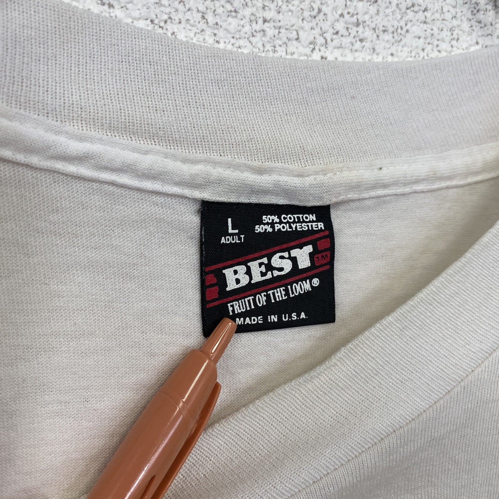 FURUIT OF THE LOOM　半袖プリントTシャツ　US製　カジュアル　レトロ　クルーネック　白　ホワイト　Lサイズ　古着