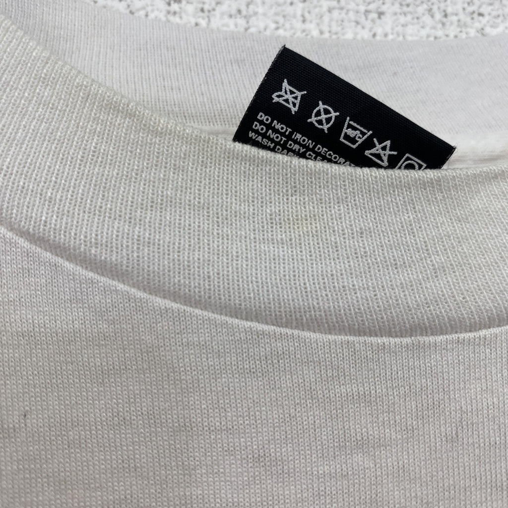 FURUIT OF THE LOOM　半袖プリントTシャツ　US製　カジュアル　レトロ　クルーネック　白　ホワイト　Lサイズ　古着