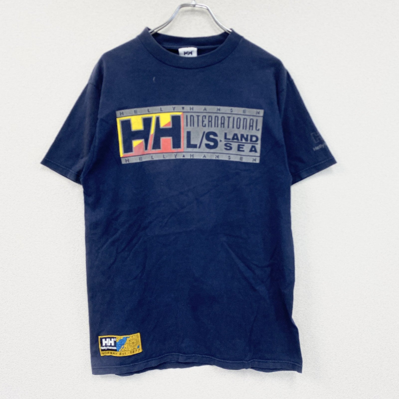 90s　HELLY HANSEN　ヘリーハンセン　半袖プリントTシャツ　ヴィンテージ　紺　ネイビー　古着