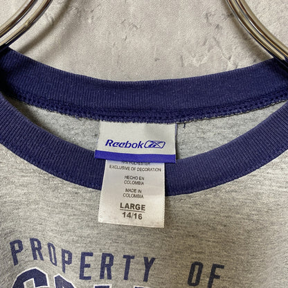 古着 used　Reebok　リーボック　半袖プリントTシャツ　リンガーTシャツ　レトロデザイン　グレー　Lサイズ