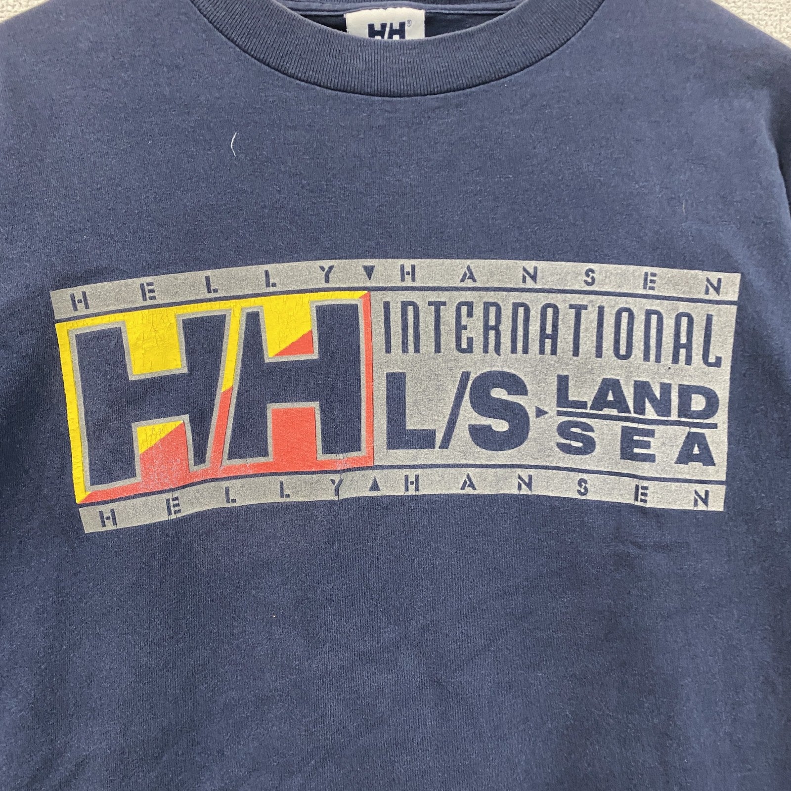 90s　HELLY HANSEN　ヘリーハンセン　半袖プリントTシャツ　ヴィンテージ　紺　ネイビー　古着