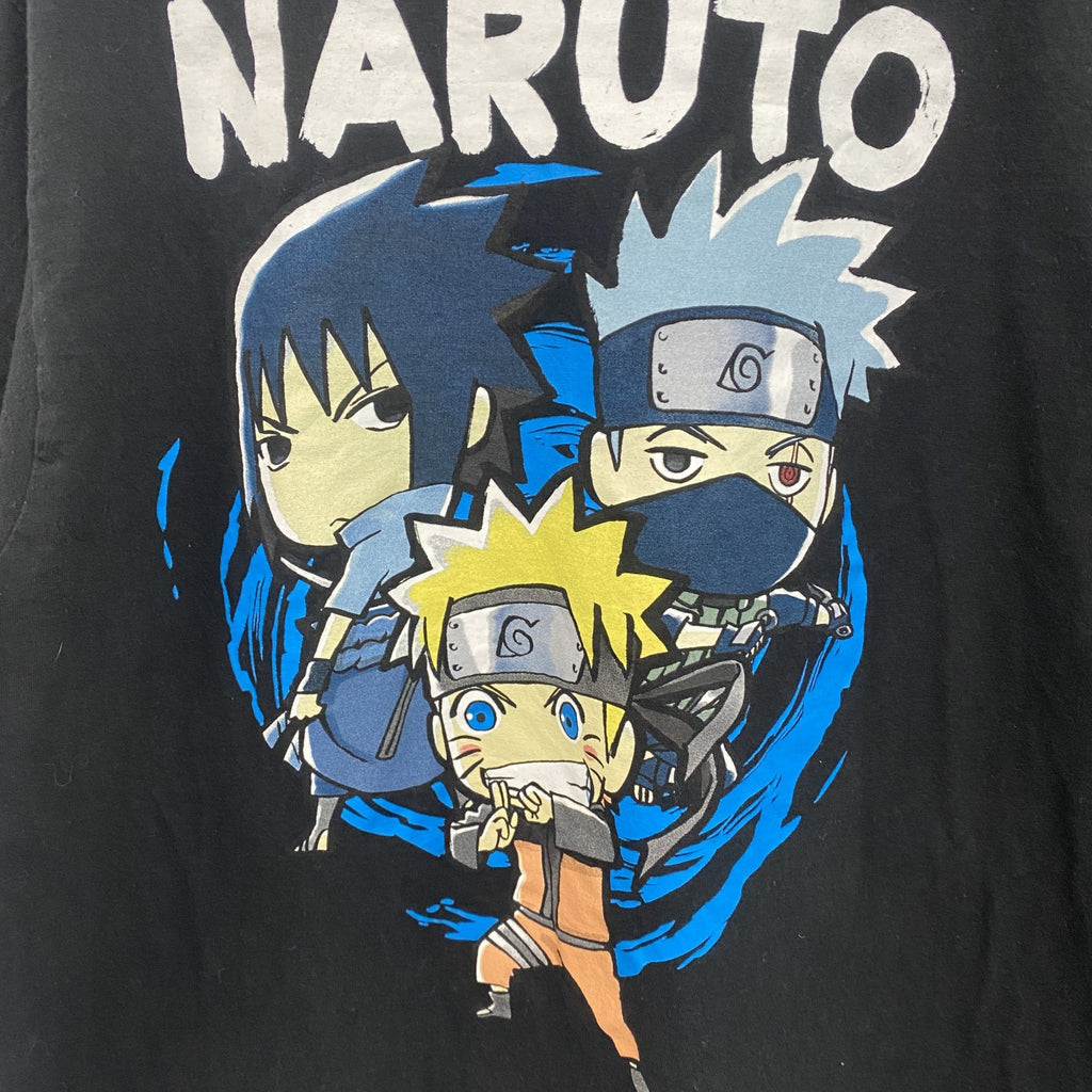半袖アニメプリントTシャツ　ナルト　サスケ　カカシ　黒　ブラック　レトロデザイン　クルーネック　Lサイズ　古着