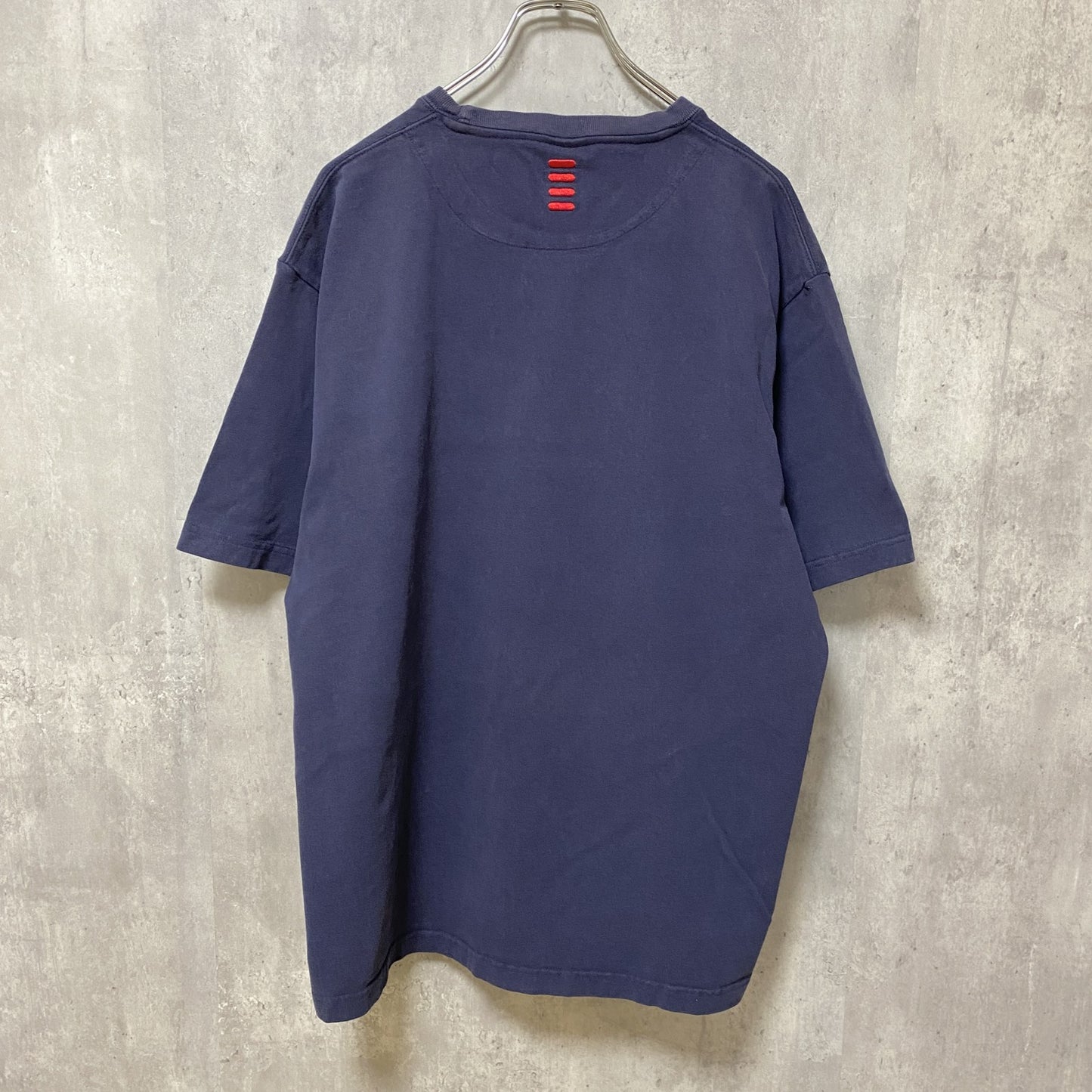 古着 used　FILA　フィラ　半袖プリントTシャツ　クルーネック　スポーティー　レトロデザイン　紺　ネイビー　Lサイズ