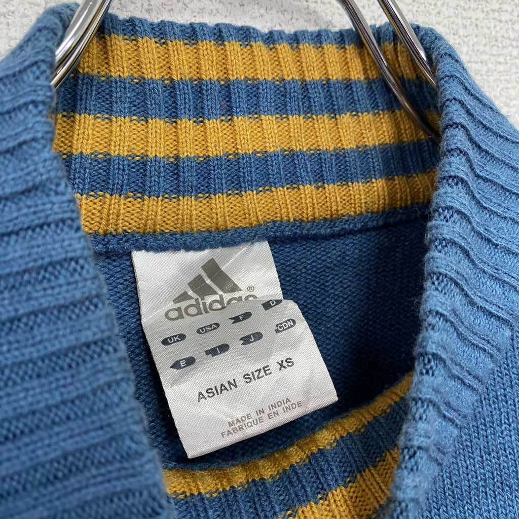00s　adidas　アディダス　アクリルニットセーター　ヴィンテージ　水色　ライトブルー　XSサイズ　古着