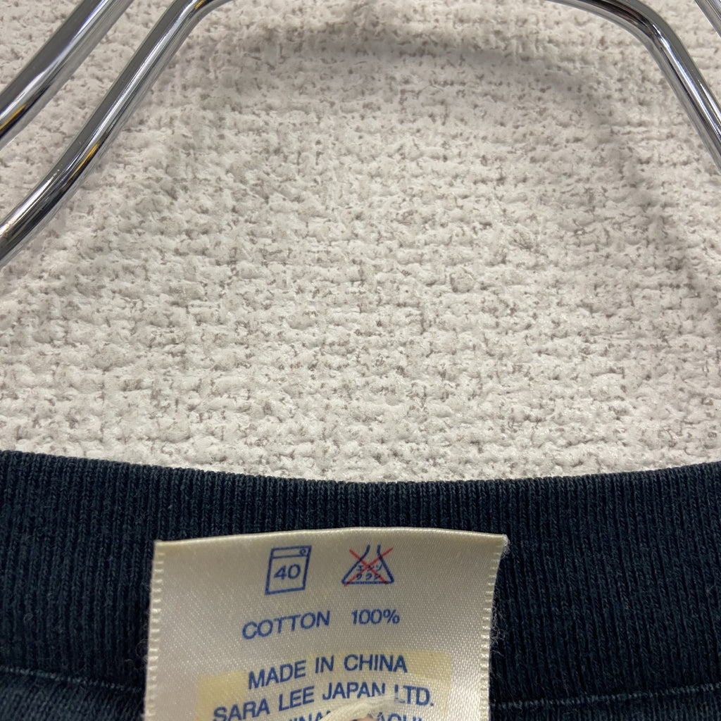 90s　Hanes　ヘインズ　半袖プリントTシャツ　シングルステッチ　黒　ブラック　Lサイズ カットソー メンズ コットン 古着