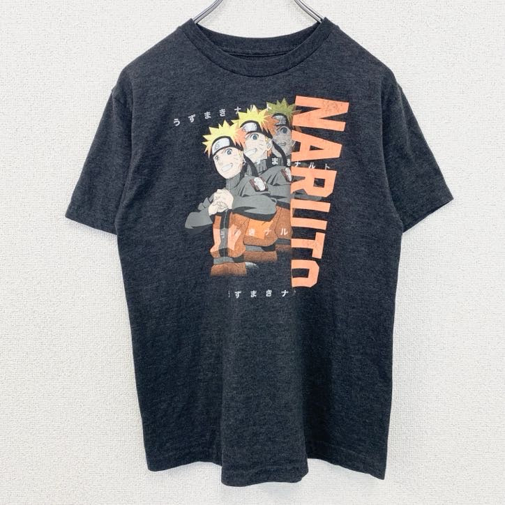 NARUTO　うずまきナルト疾風伝　メキシコ製　半袖アニメキャラクタープリントTシャツ　グレー　灰色　Lサイズ　古着