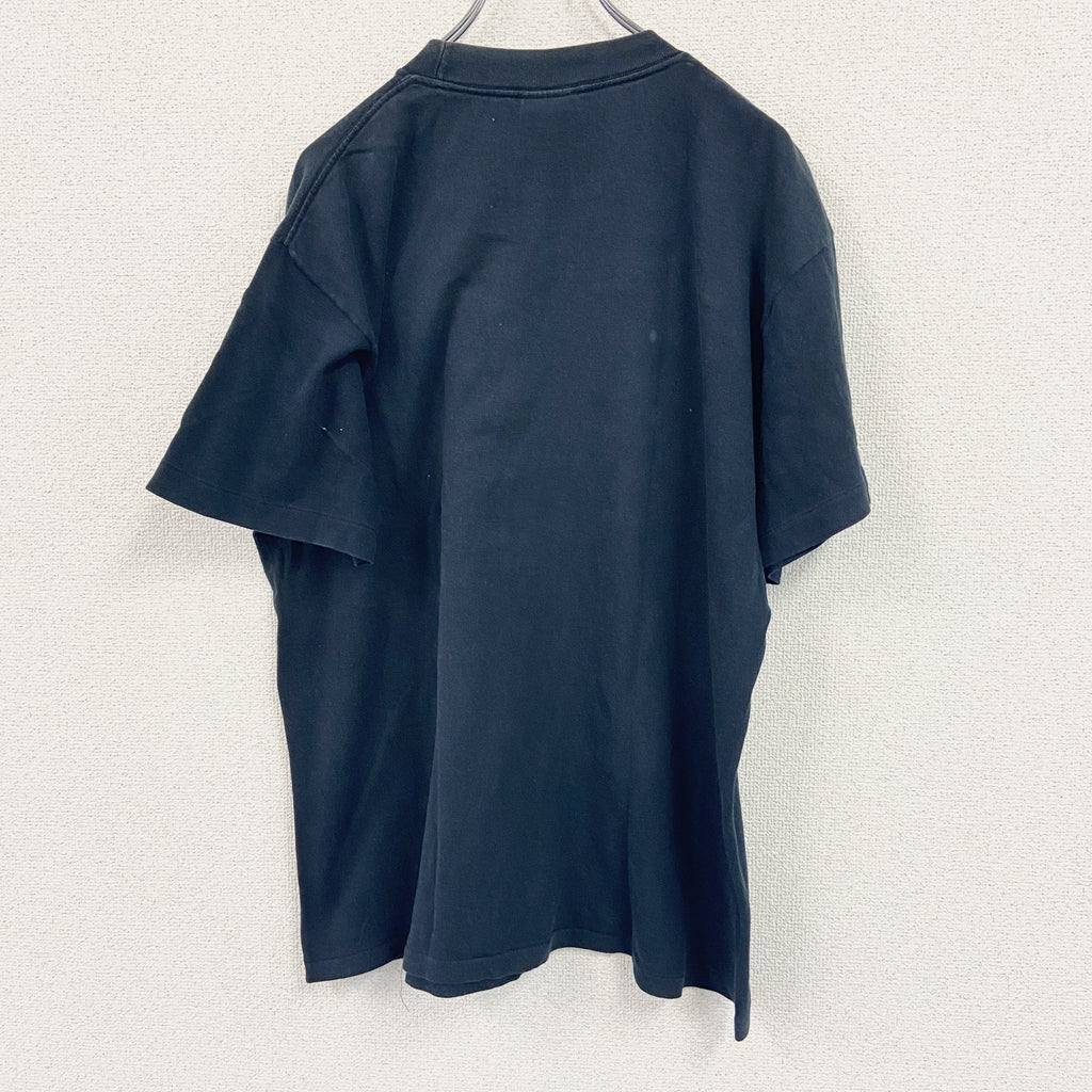 90s　Hanes　ヘインズ　半袖プリントTシャツ　シングルステッチ　黒　ブラック　Lサイズ カットソー メンズ コットン 古着
