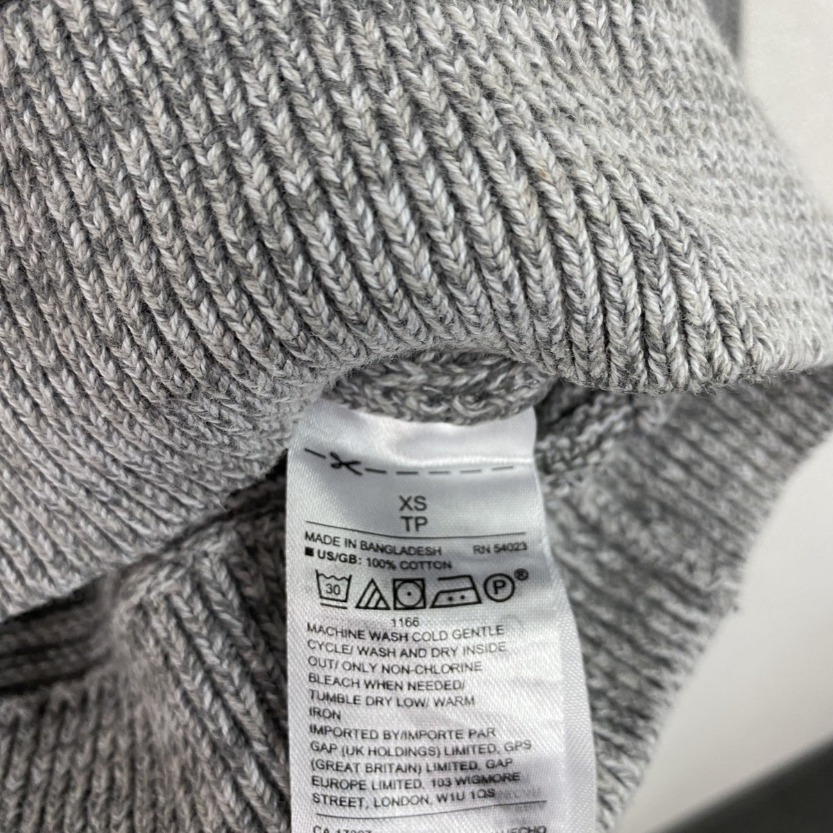 GAP　ギャップ　コットンニットセーター　ショールカラー　灰色　グレー　XSサイズ　古着