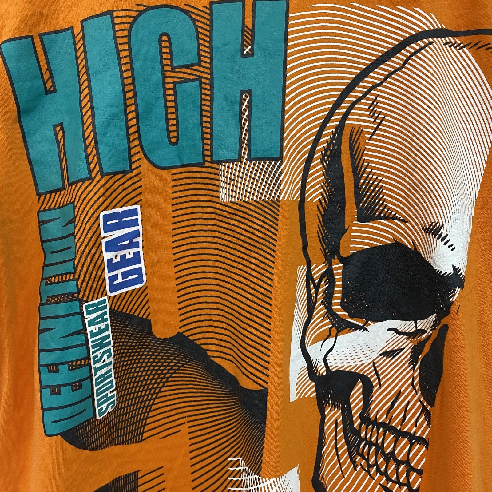 半袖プリントTシャツ　Y.F.K　ワイエフケークロージング　ドクロ　橙色　オレンジ　レトロデザイン　クルーネック　古着