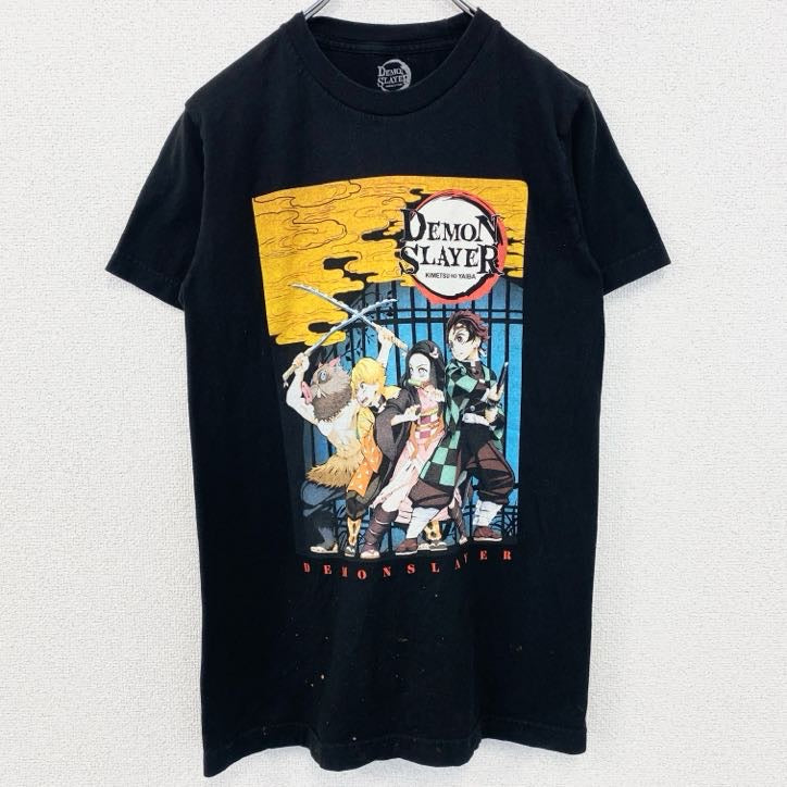 鬼滅の刃　DEMON SLAYER　メキシコ製　半袖アニメキャラクタープリントTシャツ　黒　ブラック　Sサイズ　古着
