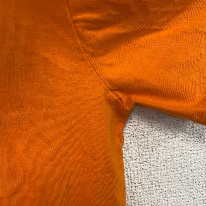 半袖プリントTシャツ　Y.F.K　ワイエフケークロージング　ドクロ　橙色　オレンジ　レトロデザイン　クルーネック　古着