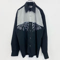 L&G　MEDITE RRANEAN　長袖刺繍デザインシャツ　モノトーン　総柄　黒　ブラック　灰色　グレー　Lサイズ　古着