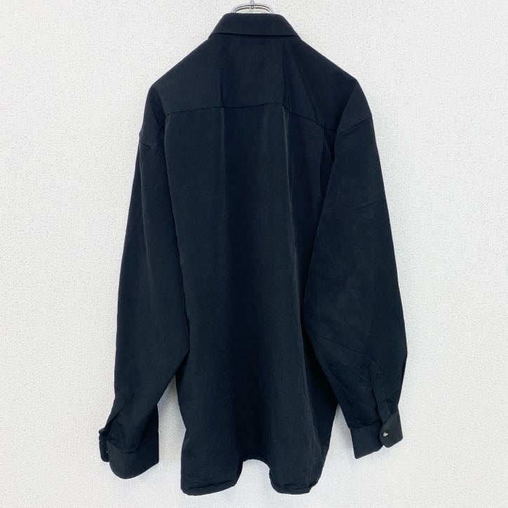 L&G　MEDITE RRANEAN　長袖刺繍デザインシャツ　モノトーン　総柄　黒　ブラック　灰色　グレー　Lサイズ　古着