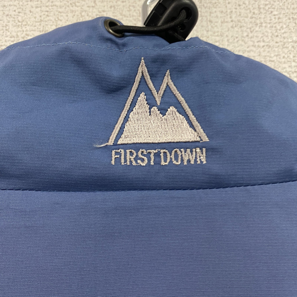 FIRST DOWN USA　ファーストダウン　フィッシングジャケット　刺繍ロゴ　フラップポケット　ジップポケット　青　ブルー　Lサイズ メンズ ポリエステル 古着