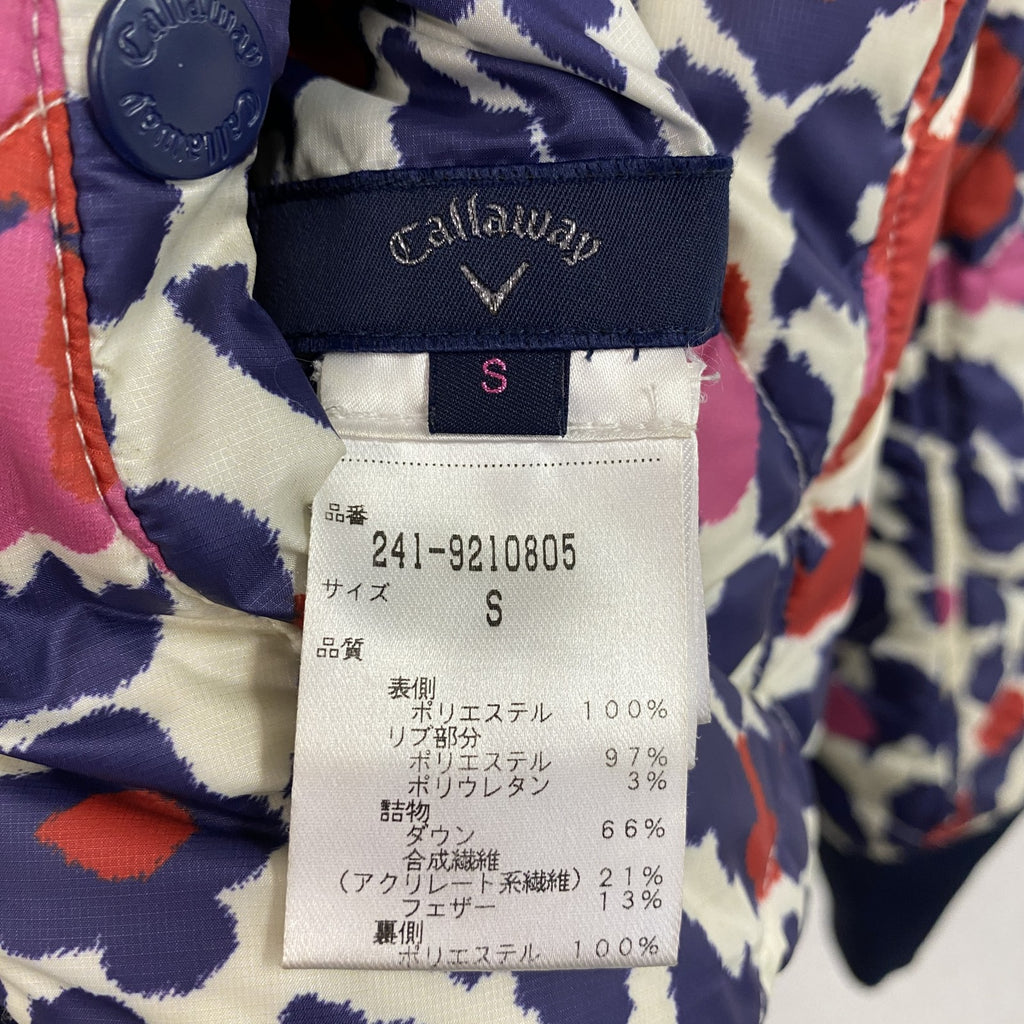 Callaway　キャロウェイ　リバーシブルダウンジャケット　花柄　紺　ネイビー　マルチカラー　Sサイズ ダウンアウター レディース ポリエステル 古着