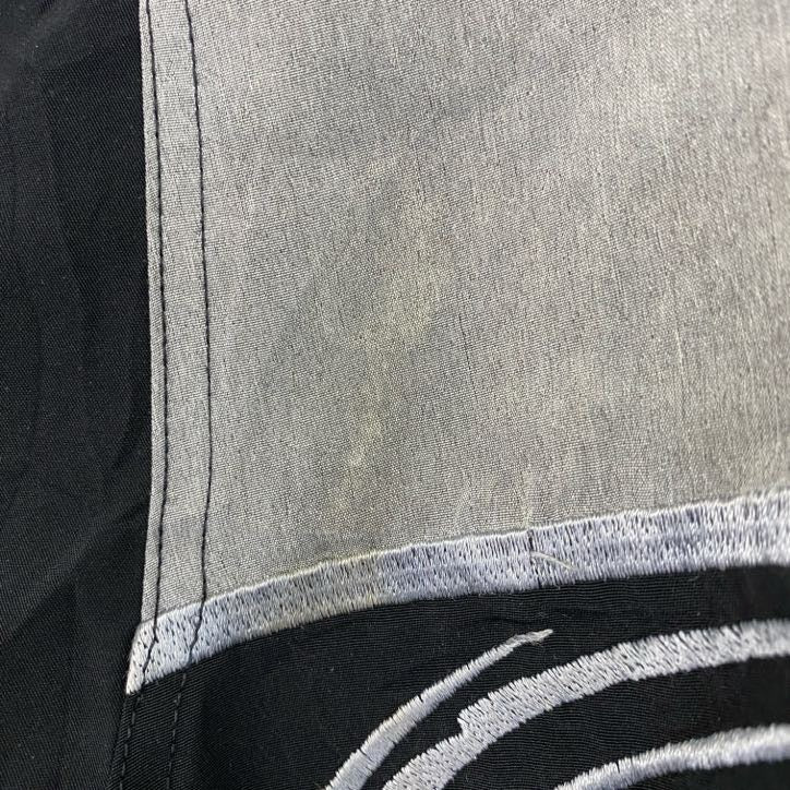 L&G　MEDITE RRANEAN　長袖刺繍デザインシャツ　モノトーン　総柄　黒　ブラック　灰色　グレー　Lサイズ　古着