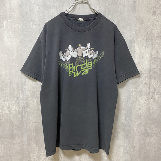 古着 used　ALSTYLE　半袖プリントTシャツ　クルーネック　鳥　Birds of war　黒　ブラック　春夏服