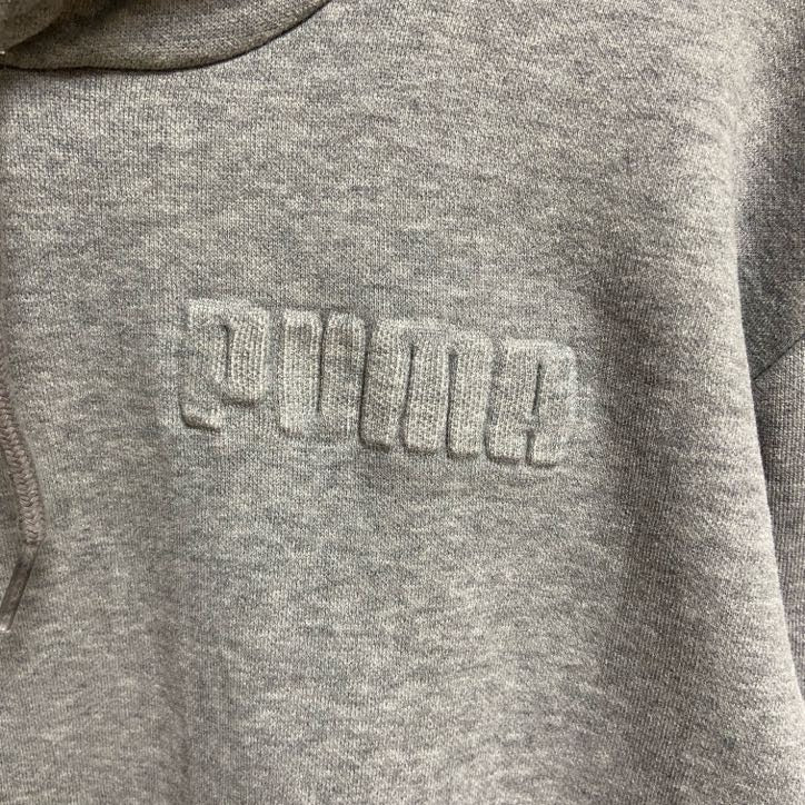 puma プーマ　長袖パーカー　フード付きトレーナー　ワンポイントロゴ　グレー　灰色　無地　Mサイズ　　古着