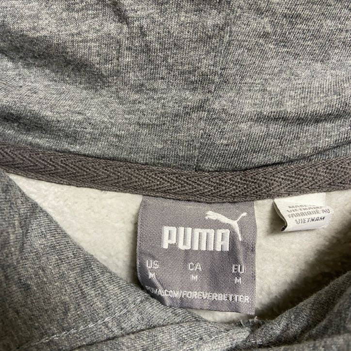 puma プーマ　長袖パーカー　フード付きトレーナー　ワンポイントロゴ　グレー　灰色　無地　Mサイズ　　古着