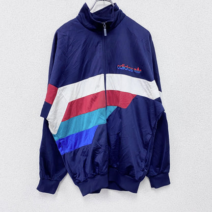～90s　adidas　アディダス　トラックジャケット/ジャージ　ヴィンテージ　マルチカラー　紺　ネイビー　Mサイズ