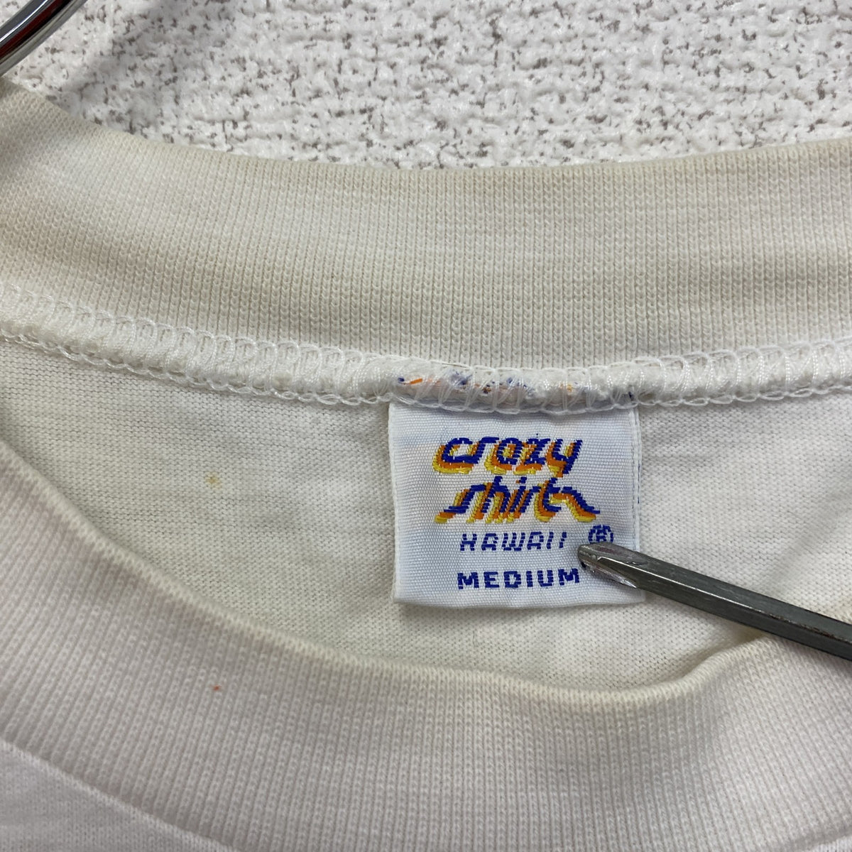 ～90s　crazy shirt　クレイジーシャツ　半袖プリントスーベニアTシャツ　シングルステッチ　白　ホワイト　Mサイズ　　ヴィンテージ　古着