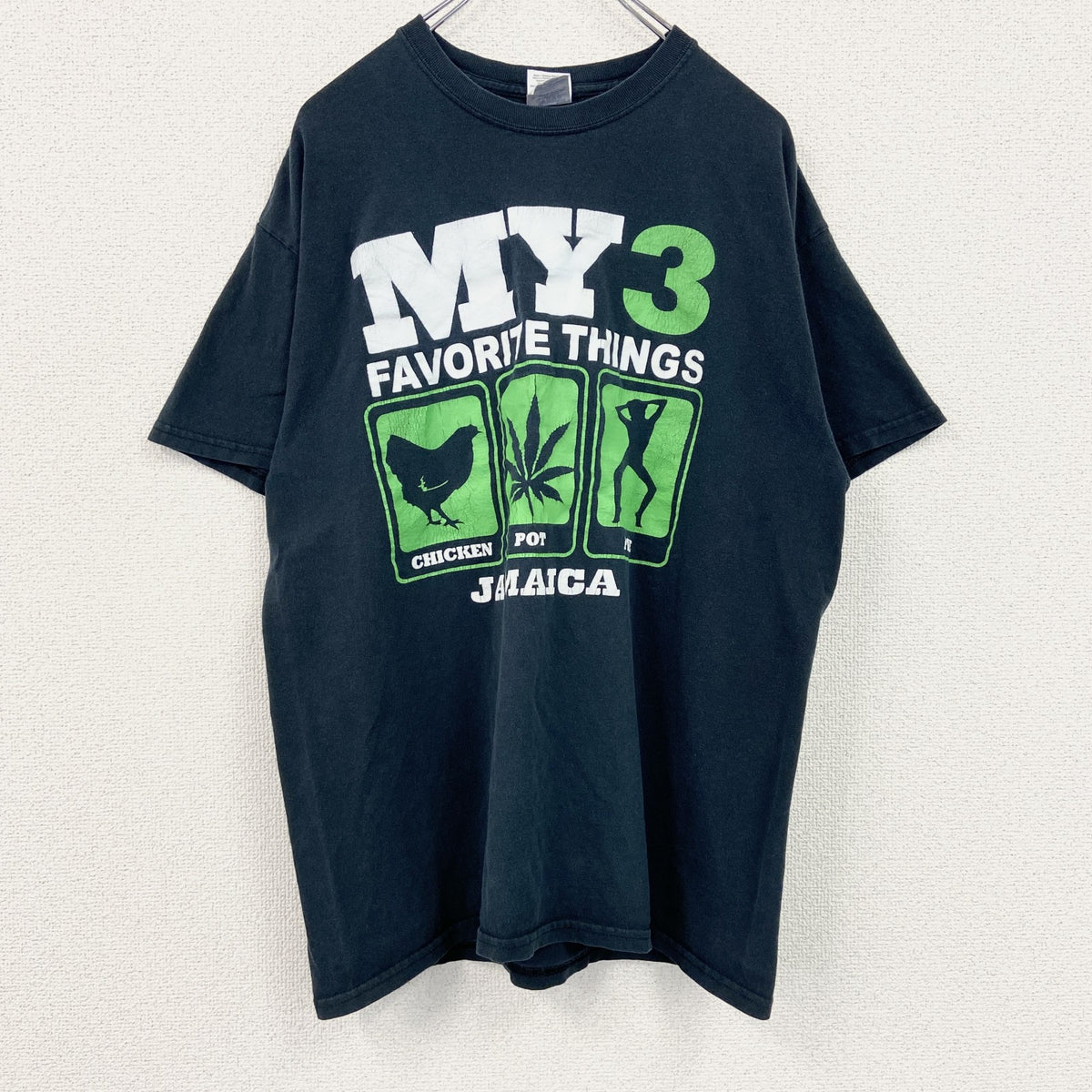 GILDAN　ギルダン　半袖プリントTシャツ　ジャマイカ　クルーネック　レトロデザイン　黒　ブラック　Lサイズ　古着